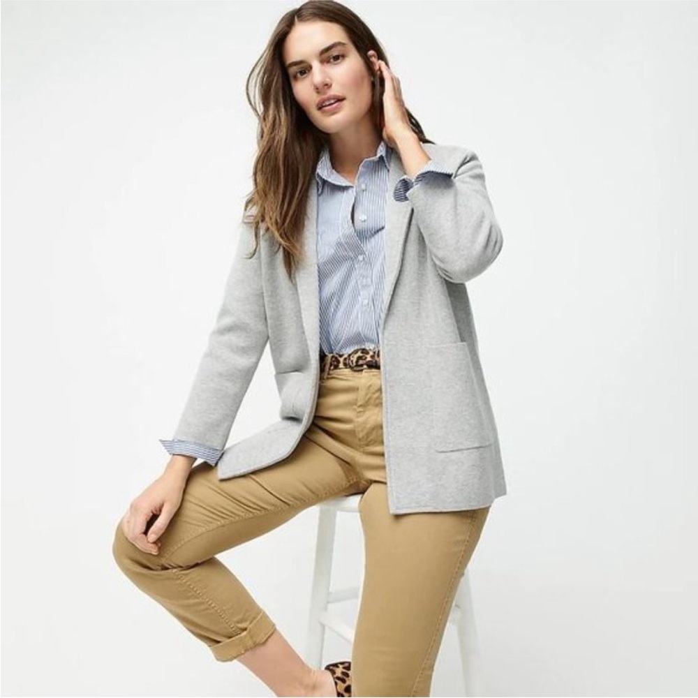 J. Crew Sophie Sweater Blazer Cardigan Gray Open Front Wool Blend XXS